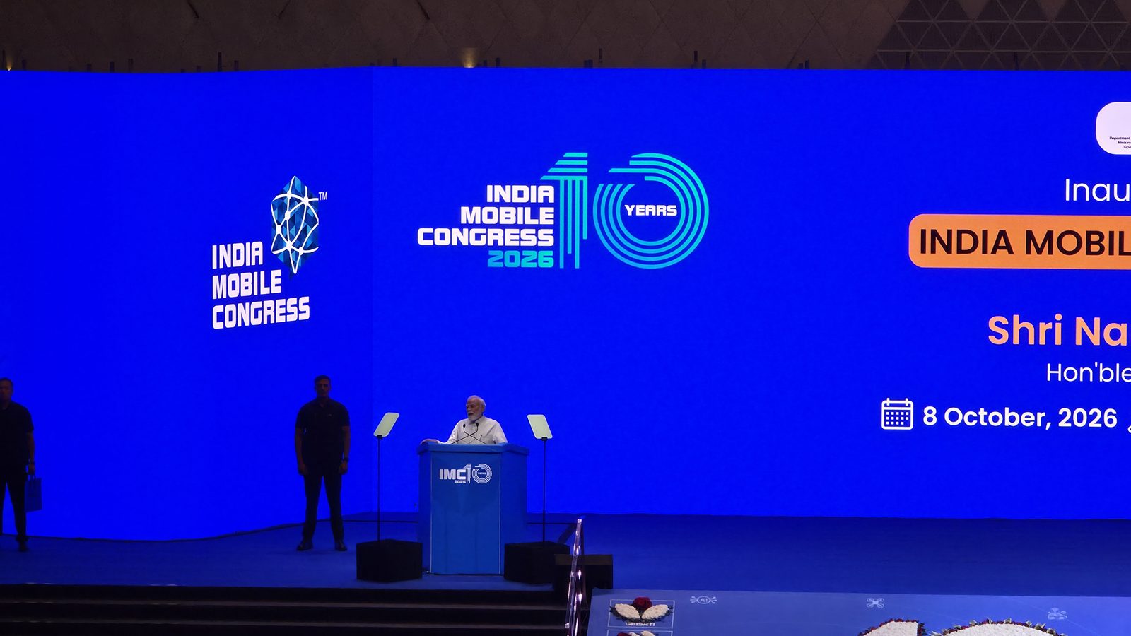 Prime Minister Narendra Modi addressing India Mobile Congress 2026.